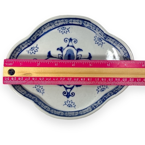 Vintage Porcelain Miniature Tea Set Tray Blue White‎ Trinket Dish Delft Style - Picture 7 of 8